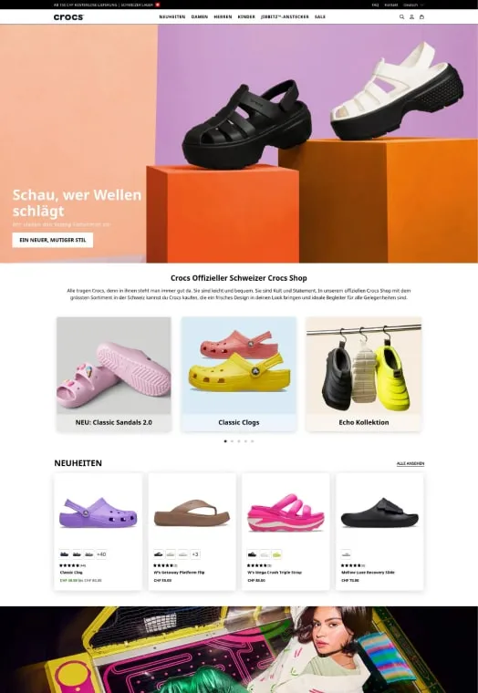 E-Commerce-Darstellung von verschiedenen Shopify Onlineshop, die verschiedene Modelle und Farben präsentieren.